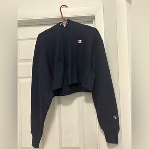 Women’s Champion Navy Blue Reverse Weave Cropped Hoodie